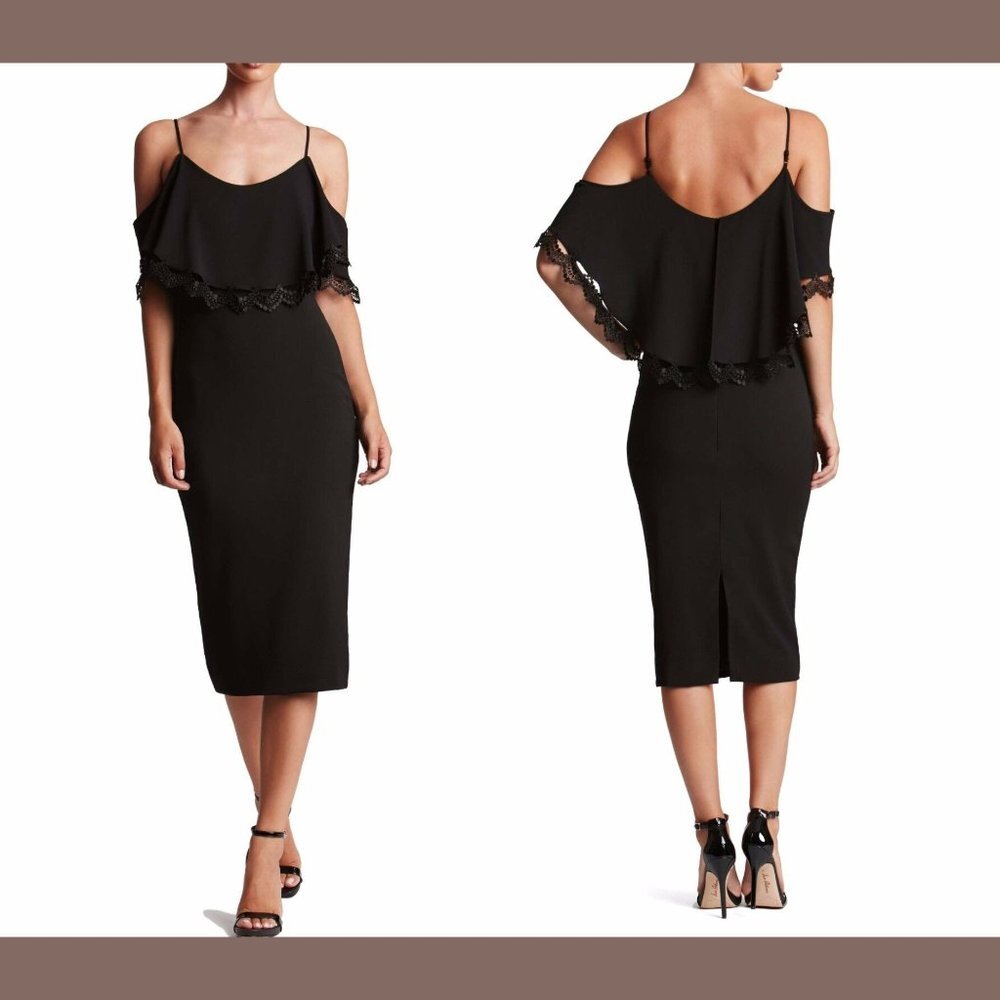 NEW! $208 Dress the Population Beth Cold Shoulder‎ Dress Black [SZ XS ]